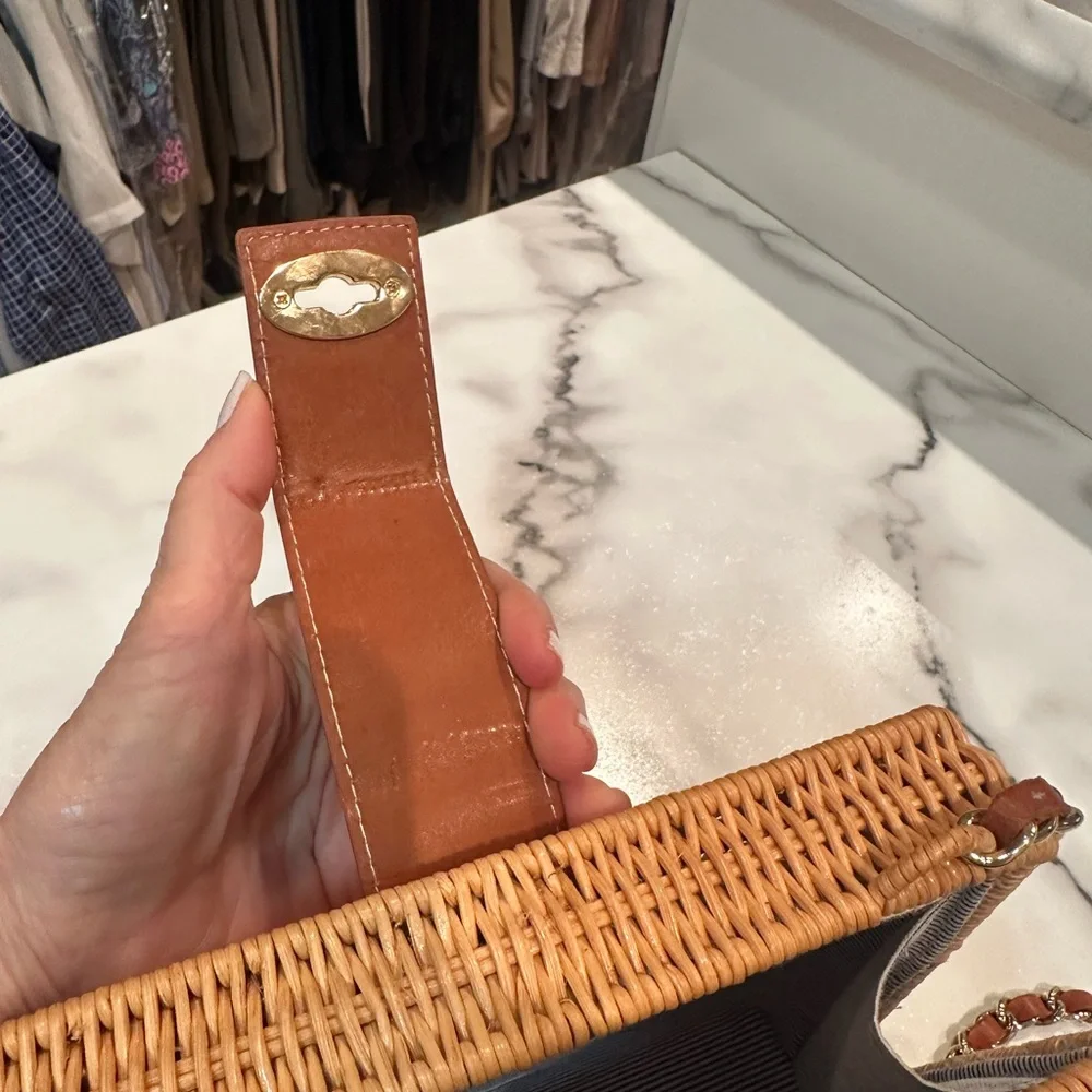 Woven Rattan Crossbody Bag with Brown Leather Trim - Picture 7 of 9